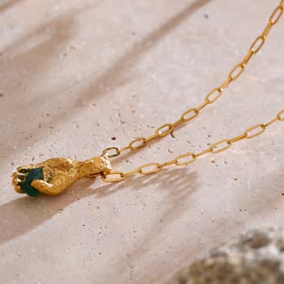 18K GOLD Anthropologe Necklace with Green Pendant - Picture 5 of 10